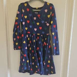 Mini Boden Navy Dress with Colorful Hearts